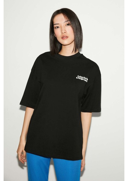 Zahara Relaxed Oversize Siyah T-Shirt fiyatları