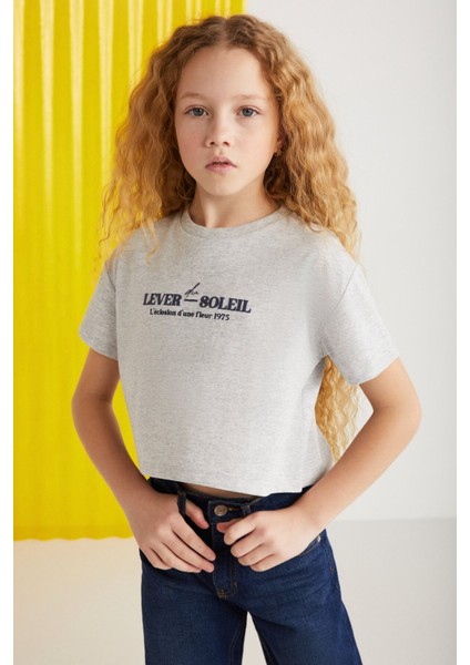 AGATE-GRM24025 100% pamuk baskılı kısa kollu kız çocuk t-shirt Grimelanj T-Shirt