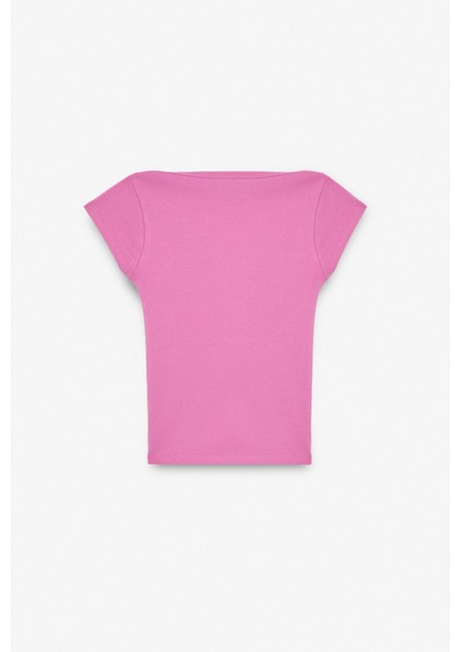 NOEMI Kadın Balerin Yaka Kısa Kol Slim Fit Ribanalı Pembe Bluz modelleri