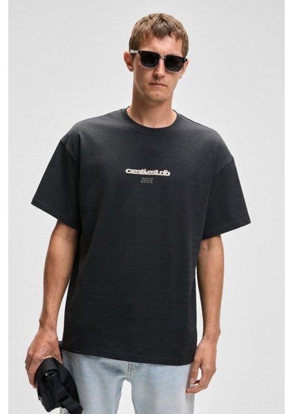 Jon Erkek Bisiklet Yaka Organik Pamuk Oversize Fit Antrasit T-Shirt