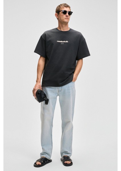 Jon Erkek Bisiklet Yaka Organik Pamuk Oversize Fit Antrasit T-Shirt fiyatları