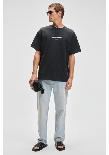 Jon Erkek Bisiklet Yaka Organik Pamuk Oversize Fit Antrasit T-Shirt fırsatları