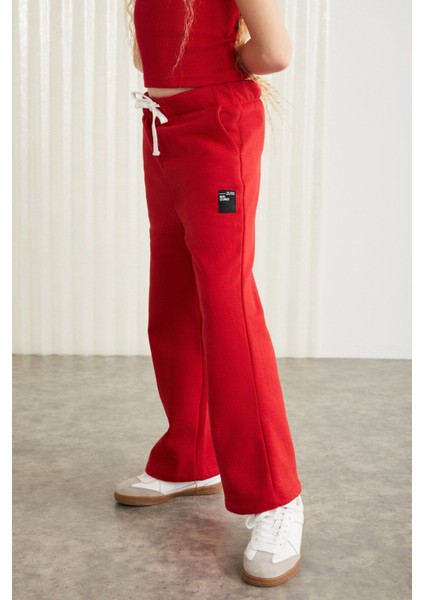 LUCIELLE-GRM24034 75% pamuk 25% polyester süs etiketli şardonlu iplik kız çocuk flare pantalon Kır fırsatları