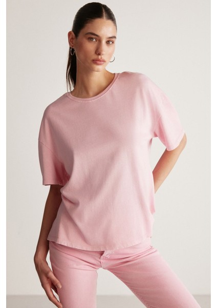 Elıza Yıkamalı Oversize Pembe T-Shirt
