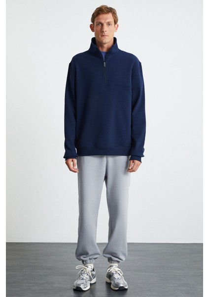 Andrıck Erkek Organik Pamuklu Dik Yaka Yarım Fermuarlı Lacivert Sweatshirt indirimleri
