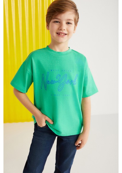 Paddy Erkek Çocuk %100 Pamuk Baskılı Kısa Kollu Relaxed Fit Yeşil T-shirt