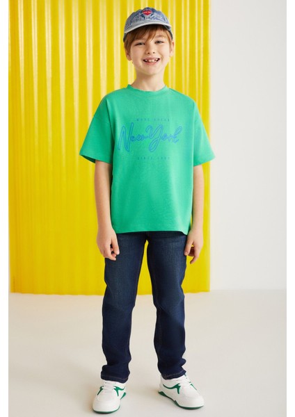 Paddy Erkek Çocuk %100 Pamuk Baskılı Kısa Kollu Relaxed Fit Yeşil T-shirt