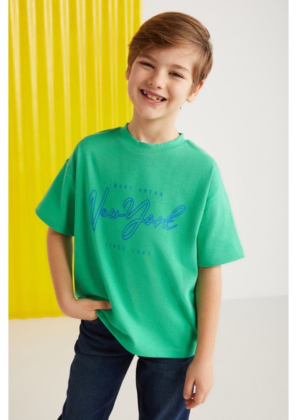 Paddy Erkek Çocuk %100 Pamuk Baskılı Kısa Kollu Relaxed Fit Yeşil T-shirt