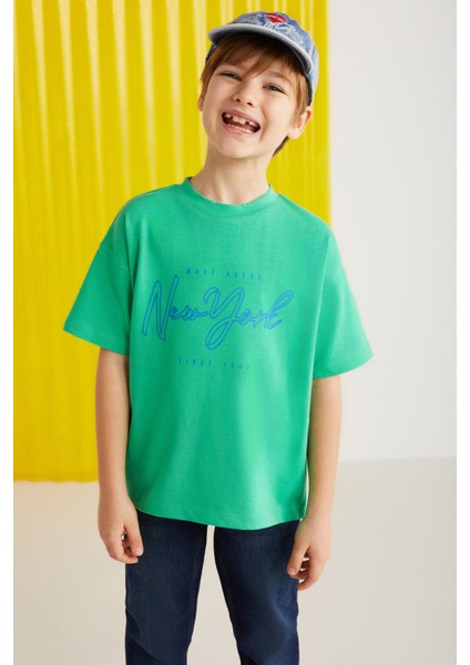 Paddy Erkek Çocuk %100 Pamuk Baskılı Kısa Kollu Relaxed Fit Yeşil T-shirt