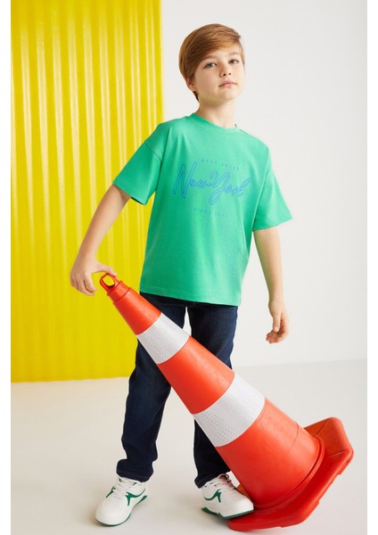 Paddy Erkek Çocuk %100 Pamuk Baskılı Kısa Kollu Relaxed Fit Yeşil T-shirt
