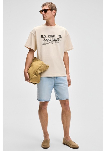 VYRO Erkek Baskı Detaylı %100 Organik Pamuk Bisiklet Yaka Oversize Vanilya T-Shirt fiyatları
