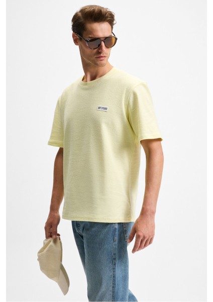 NOIR Erkek%100 Organik Pamuk Bisiklet Yaka Kısa Kol Regular Sarı T-Shirt