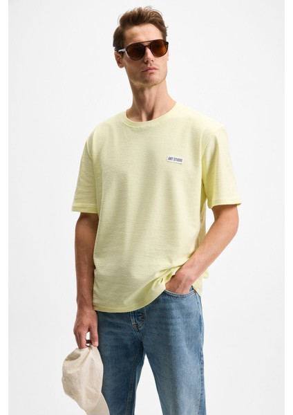 NOIR Erkek%100 Organik Pamuk Bisiklet Yaka Kısa Kol Regular Sarı T-Shirt modelleri