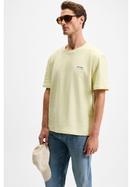 NOIR Erkek%100 Organik Pamuk Bisiklet Yaka Kısa Kol Regular Sarı T-Shirt fırsatları