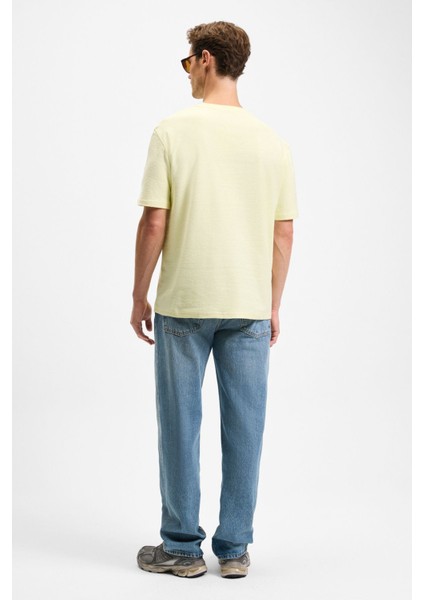 NOIR Erkek%100 Organik Pamuk Bisiklet Yaka Kısa Kol Regular Sarı T-Shirt