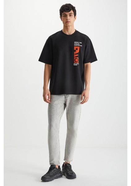 RAMADANP008 Erkek 75% Pamuk 25% Polyester Baskılı Siyah T-Shirt