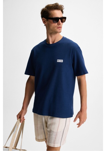Noır ERKEK%100 Organik Pamuk Bisiklet Yaka Kısa Kol Regular Lacivert T-Shirt