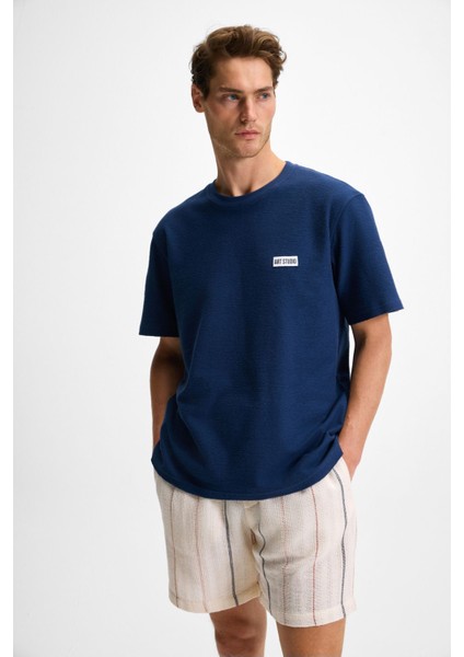 Noır ERKEK%100 Organik Pamuk Bisiklet Yaka Kısa Kol Regular Lacivert T-Shirt
