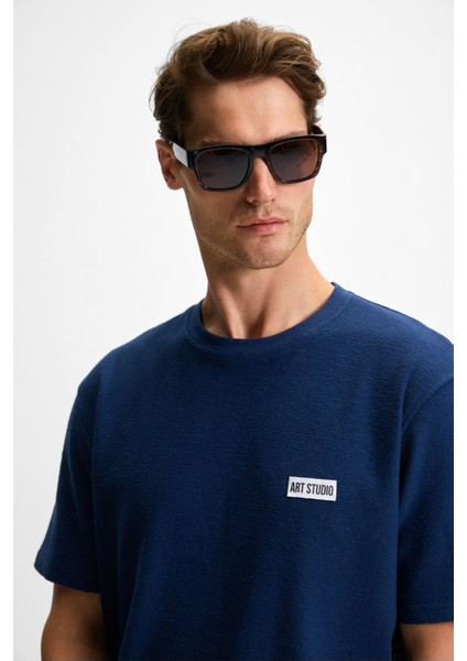 Noır ERKEK%100 Organik Pamuk Bisiklet Yaka Kısa Kol Regular Lacivert T-Shirt