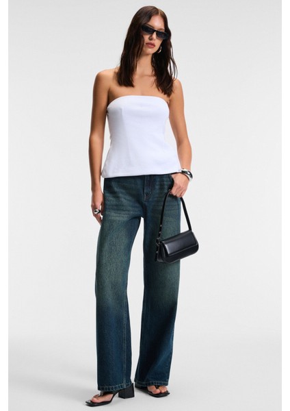 ORIANA Kadın Slim Fit Straplez Beyaz Bluz fiyatları