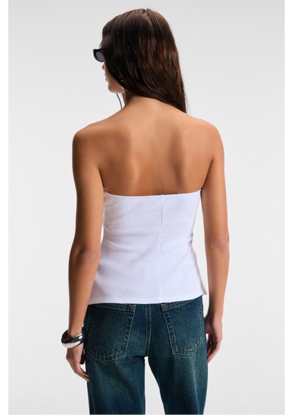 ORIANA Kadın Slim Fit Straplez Beyaz Bluz indirimleri