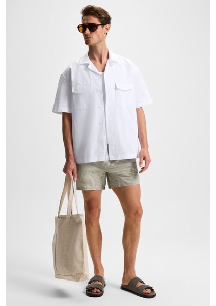 TERO Erkek %100 Pamuk Apaj Yaka Kısa Kollu Flamlı Oxford Comfort Fit Hawaii Beyaz Gömlek fiyatları