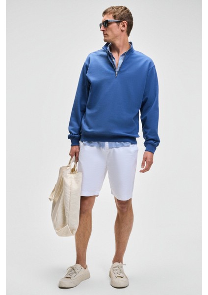 NESTOR Erkek Relaxed Fit Dik Yakalı Yarım Fermuarlı Uzun Kollu Mavi Sweatshirt fiyatları