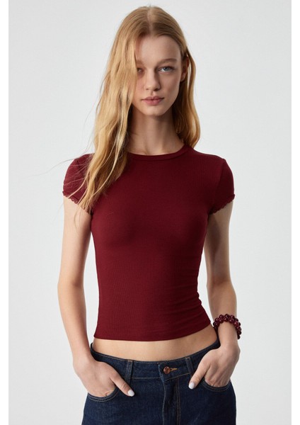 DULCE Kadın Slim Fit Kısa Kollu Kiremit Rengi T-Shirt