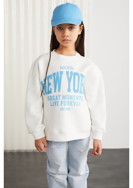 Hermıa Kız Çocuk Örme Bisiklet Yaka Uzun Kollu Ekru Sweatshirt