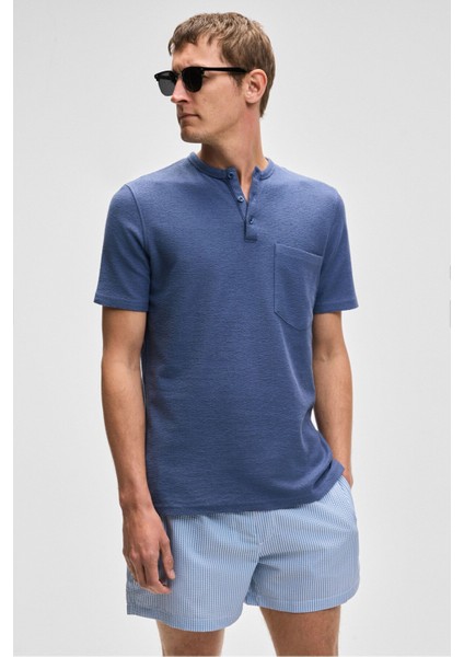 Ermac Erkek Hakim Yaka Düğmeli Kısa Kol Indigo T-Shirt