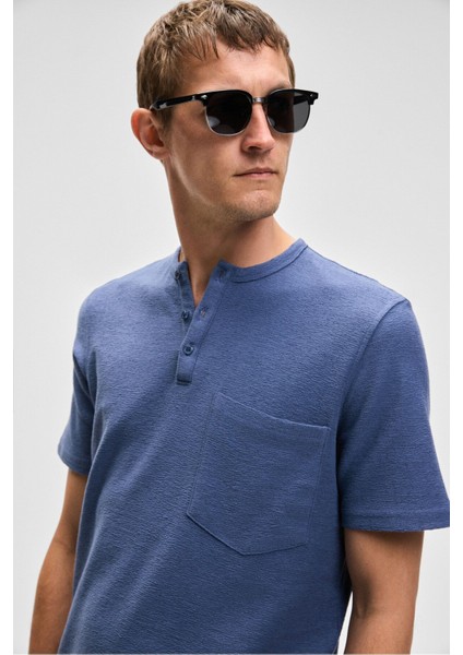Ermac Erkek Hakim Yaka Düğmeli Kısa Kol Indigo T-Shirt
