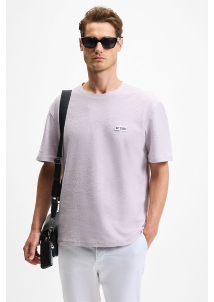 NOIR Erkek%100 Organik Pamuk Bisiklet Yaka Kısa Kol Regular Lila T-Shirt