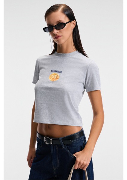 Elvera Kadın %100 Pamuk Comfort Fit Baskılı Kısa Kollu Yuvarlak Yaka Grimelanj T-Shirt modelleri