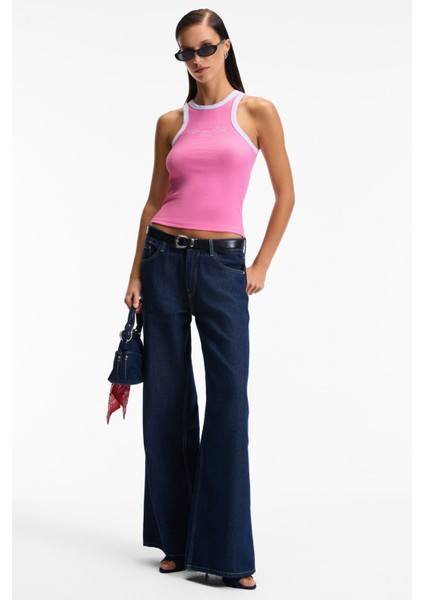 Selmıra Kadın Nakışlı Halter Yaka Slim Fit Kolsuz Pembe Atlet