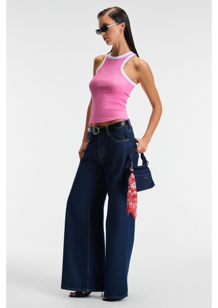 Selmıra Kadın Nakışlı Halter Yaka Slim Fit Kolsuz Pembe Atlet