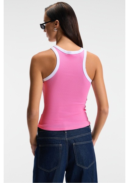 Selmıra Kadın Nakışlı Halter Yaka Slim Fit Kolsuz Pembe Atlet