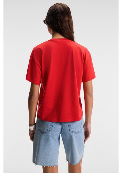 Rıvela Kadın Pamuk Regular Fit Baskılı Bisiklet Yaka Kısa Kol Kırmızı T-Shirt indirimleri
