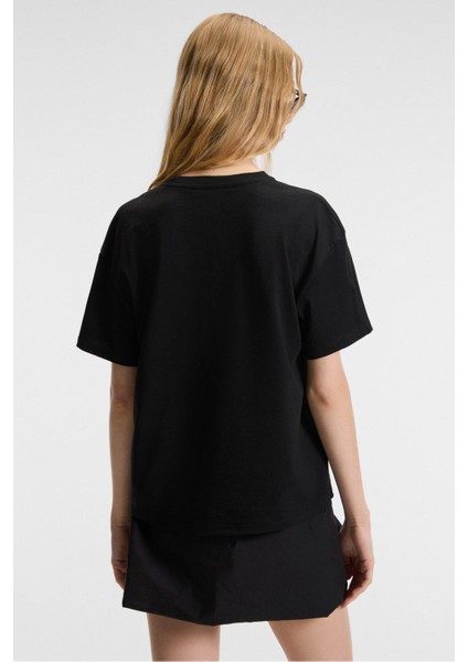 Rıvela Kadın Pamuk Regular Fit Baskılı Bisiklet Yaka Kısa Kol Siyah T-Shirt indirimleri