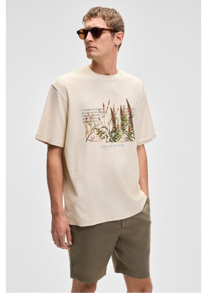 PLANTASIA Erkek %100 Organik Pamuk Baskı ve Nakış Detaylı Kısa Kollu Vanilya T-Shirt fırsatları