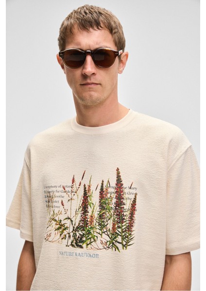 PLANTASIA Erkek %100 Organik Pamuk Baskı ve Nakış Detaylı Kısa Kollu Vanilya T-Shirt indirimleri