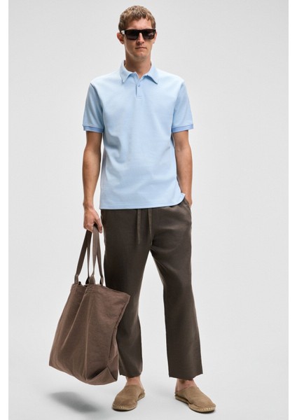 LAPORTE Erkek Dokulu Kumaşlı Slim Fit Mavi Polo Yaka T-shirt fiyatları