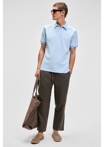 LAPORTE Erkek Dokulu Kumaşlı Slim Fit Mavi Polo Yaka T-shirt indirimleri