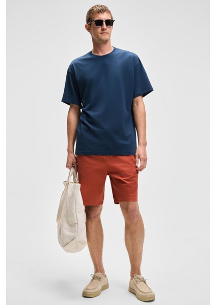 Feon Erkek Oversize Geniş Kesim %100 Organik Pamuk Kalın Dokulu Yuvarlak Yaka Lacivert T-Shirt modelleri