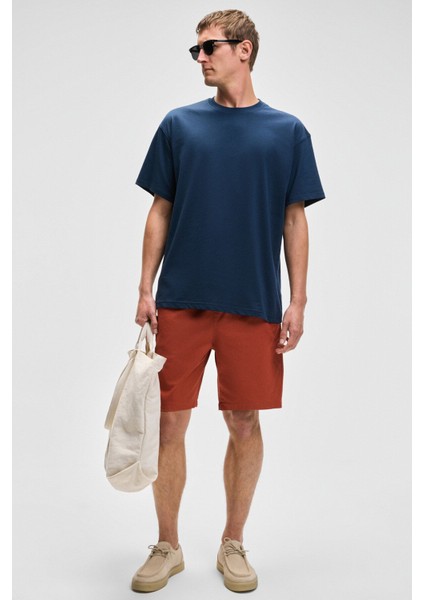 Feon Erkek Oversize Geniş Kesim %100 Organik Pamuk Kalın Dokulu Yuvarlak Yaka Lacivert T-Shirt fırsatları
