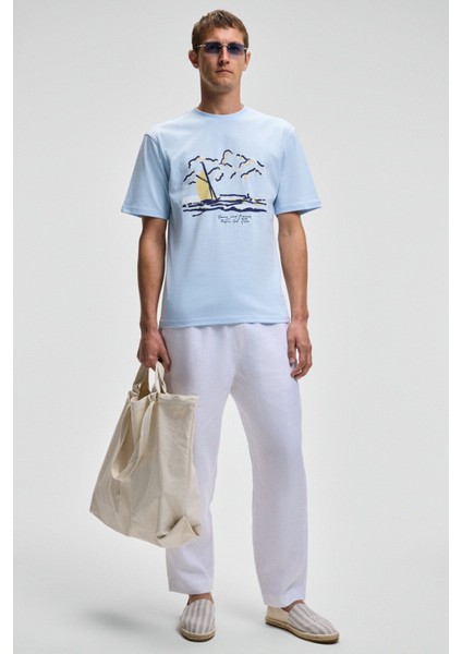 PROVENCE Erkek Bisiklet Yaka %100 Organik Pamuklu Regular Fit Mavi T-Shirt fiyatları