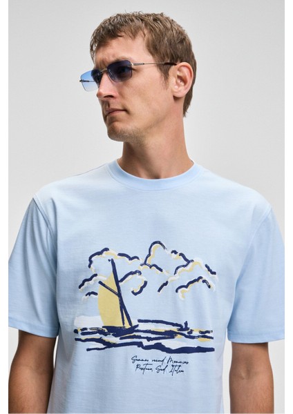 PROVENCE Erkek Bisiklet Yaka %100 Organik Pamuklu Regular Fit Mavi T-Shirt indirimleri