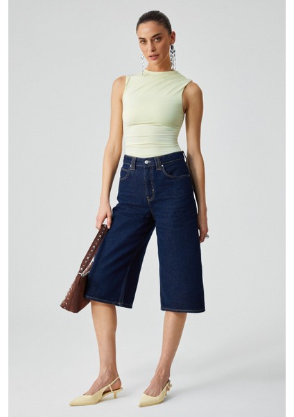 Canısa Kadın Slim Fit Sıfır Kol Yuvarlak Yaka Düz Renk Sarı Atlet