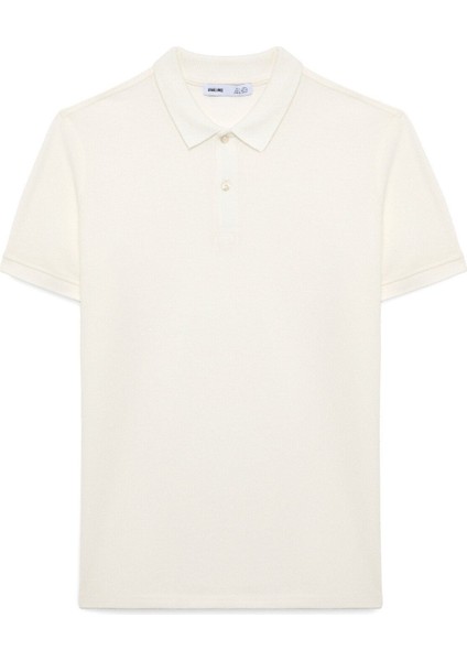 Flexore Erkek %100 Pamuk Kısa Kollu Regular Fit Ekru Polo Yaka T-Shirt