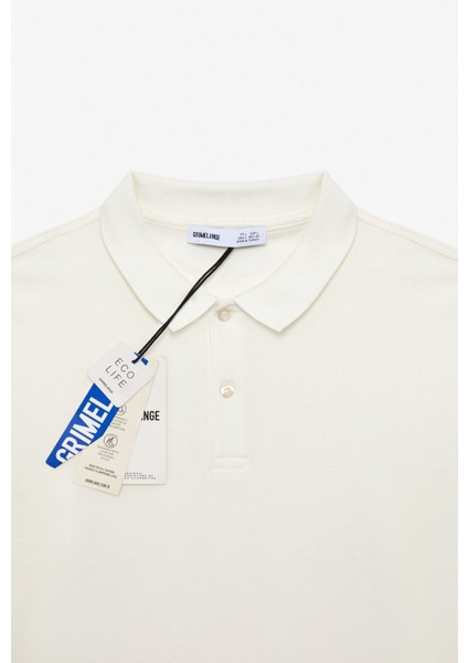 Flexore Erkek %100 Pamuk Kısa Kollu Regular Fit Ekru Polo Yaka T-Shirt