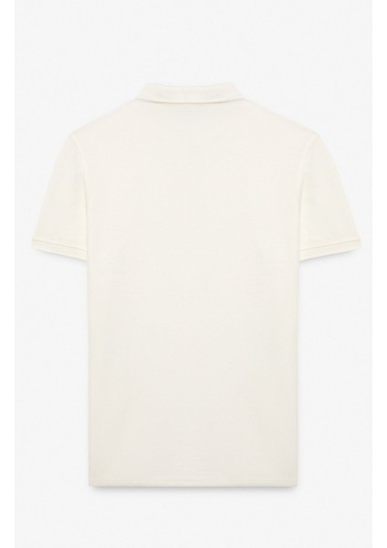 Flexore Erkek %100 Pamuk Kısa Kollu Regular Fit Ekru Polo Yaka T-Shirt